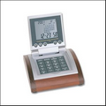 Sturdy Wooden Base Calculator w/ World-Time Display & Alarm